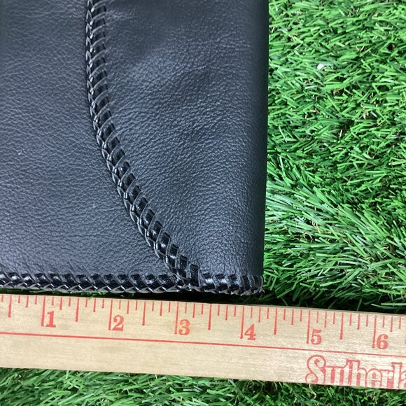 Harley Davidson Beaded Patch on Black Leather Wallet Braided Trim - Picture 12 of 13